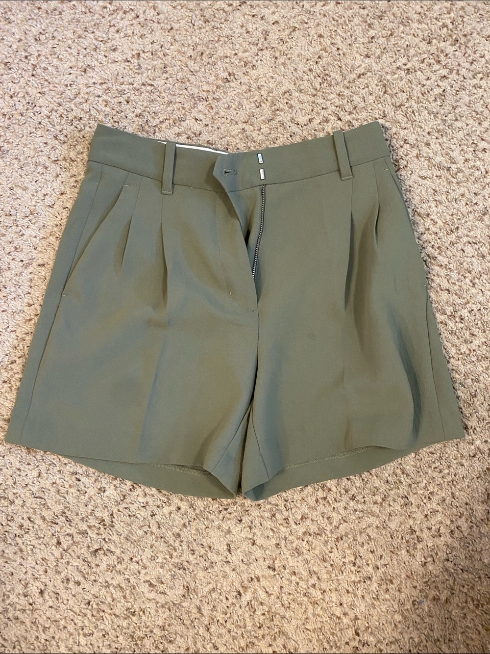 Wilfred Olive Green Pleated High-Rise Bermudas